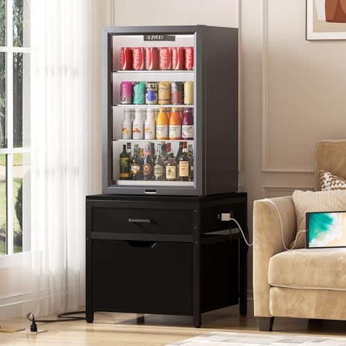 Unikito Mini Fridge Stand with Drawer Storage & Power Outlet, Black - Image 6