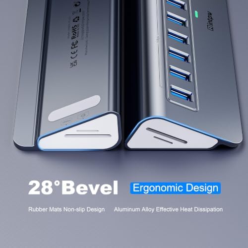 Powered USB Hub 10Gbps, Intpw YH9AC Plus 13-Port USB 3.2 Hub(USB A+USB C 3.2+6 USB-A 3.0+2 PD 45W Fast Charging Port+SD/TF Card Reader), 65W Power Adapter,Aluminum USB HUB for PC,Laptop,iPhone 17/16 - Image 6
