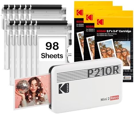 KODAK Mini 2 Retro 2x3 Portable Photo Printer, 4PASS, 98 Sheets, White by Unknown