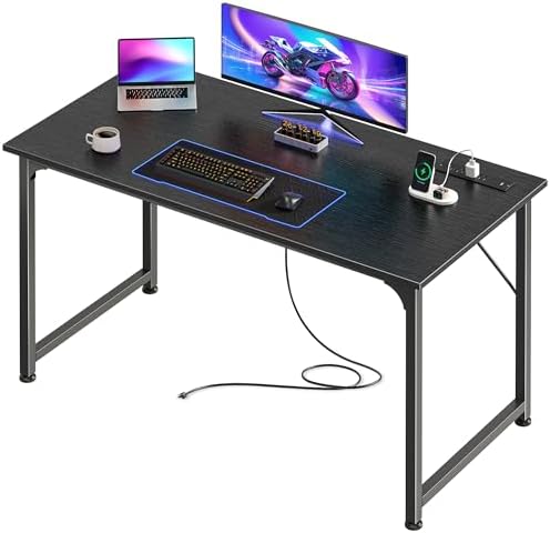 PRAISUN 40 X 20 Inch Computer Desk, Power Outlets, USB-C, Black by PRAISUN