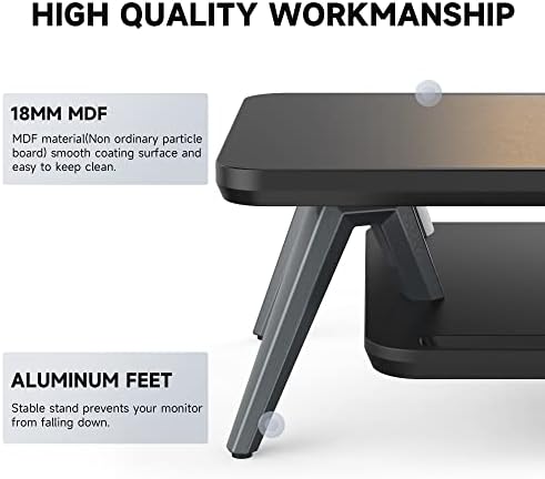 Fenge Dual Monitor Stand Riser, Wooden Desk Shelf with 2-Tier Storage - Image 3