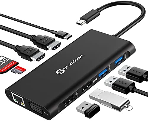 UtechSmart Triple Monitor USB-C Laptop Docking Station 11-in-1 Dock (Black) by UtechSmart