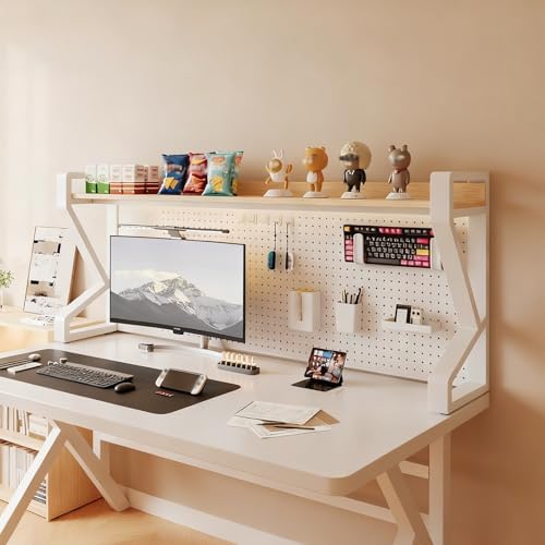JHDXL Desk Shelf Organizer with Pegboard & Storage Accessories, Space-Saving Desk Storage Shelf, Desktop Shelf Organizer Display Rack, for Dorm, Office(White 2,65 * 95cm/26.6 * 37.4in) by Unknown