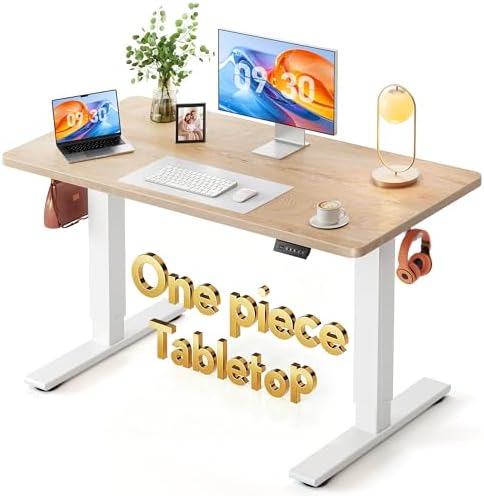 FEZIBO One-Piece Standing Desk, 48"x24" Seamless Tabletop Electric Height Adjustable for Home Office, Study Rooms & Multi-Device Workstations, Maple by FEZIBO