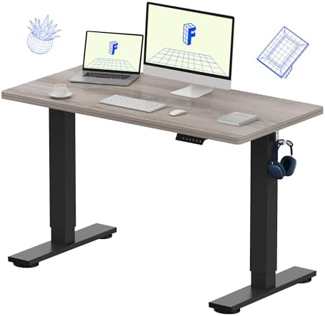 FLEXISPOT EN1 One-Piece Standing Desk, Electric Adjustable with 4 Memory Presets, 176 LBS Capacity, Stable & Quiet, Seamless Desktop for Home Office & Dual Monitors, 48"x24" Gray Wood by Unknown