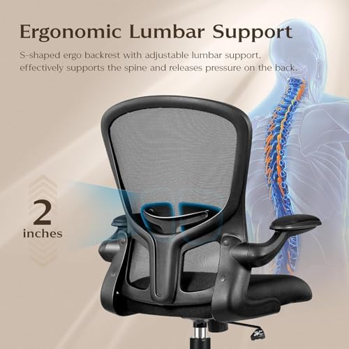 FelixKing Office Desk Chairs, Ergonomic PC Desk Chair with Wheels, Adjustable Lumbar Support and Height, Swivel Computer Chair with Flip-up Armrests, Ergo Mesh Backrest for Working (Black, Pack of 8) - Image 4