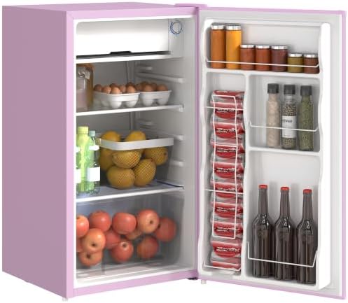HOMCOM 3.2 Cu.Ft Mini Fridge with Freezer Single Reversible Door Pink by HOMCOM