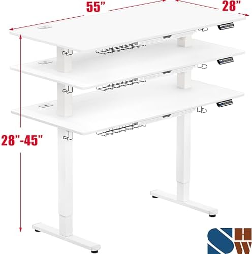 SHW 55 x 28 Electric Height Adjustable Standing Desk w/Drawer, White - Image 3
