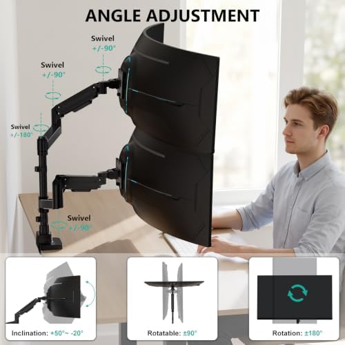WALI Vertical Dual Monitor Arm for 13-49 inch Curved Screens, up to 44 lbs - Image 3