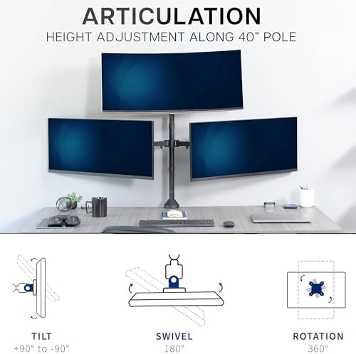 VIVO Premium Triple Ultra Wide LCD LED 27 to 38 inch Monitor Desk Mount, Heavy Duty C-clamp, Extra Tall Pole, Adjustable Telescoping Arms, Flush Wall Setup, Fits 3 Screens, Black, STAND-TS3CT - Image 5