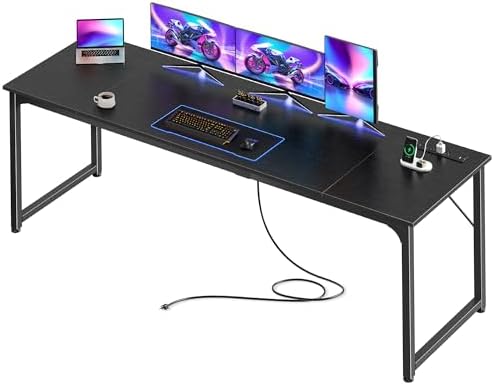 PRAISUN 80 X 24 Inch Computer Desk, Power Outlets, USB-C, Black by PRAISUN