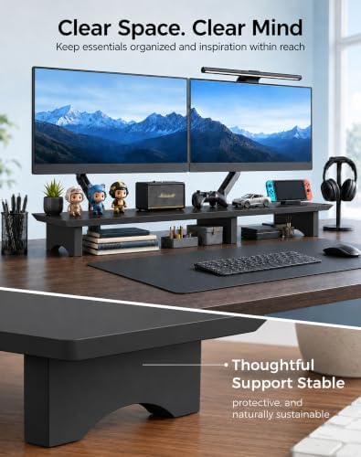 Aothia 43 in Black Solid Wood Dual Monitor Stand, Monitor Riser for Desk - Image 5