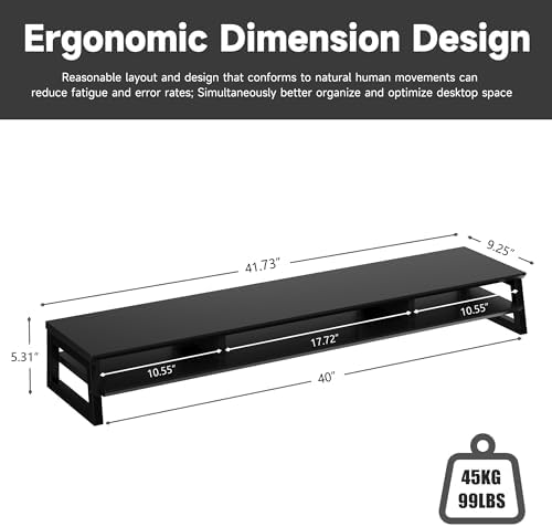 Dual Monitor Stand Riser for Desk, 41.7 Inch Large 2 Tier Computer Monitor Stand for 2 Monitors, Desktop Storage Organizer Shelf with Keyboard Space for Laptop PC Printer, Black - Image 6