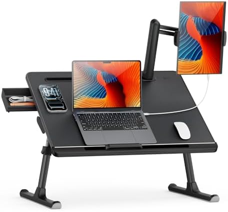 SAIJI Laptop Bed Table for Dual Screens, Lap Desk with Monitor Stand by SAIJI