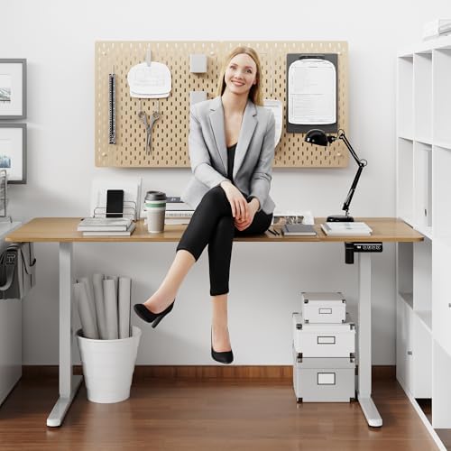 Shintenchi Standing Desk, 63x24 Inch Height Adjustable Electric Sit Stand up Desk, Ergonomic Rising Computer Table, Modern Lift Gaming Desk Workstation for Home Office, White - Image 3