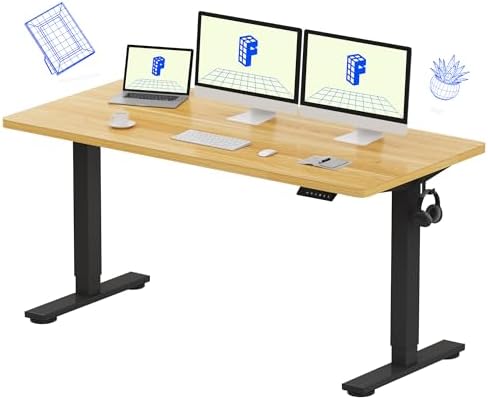 FLEXISPOT EN1 One-Piece Standing Desk, Electric Adjustable with 4 Memory Presets, 176 LBS Capacity, Stable & Quiet, Seamless Desktop for Home Office & Dual Monitors, 60"x24" Maple by Unknown
