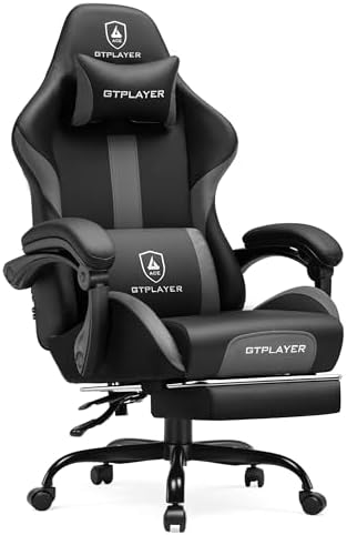 GTPLAYER Gaming Chair with Pocket Spring Cushion, Leather Office Chair with Ergonomic High Back & Lumbar Support for Back Pain Relief, Computer Game Chair for Adults, Gray by GTPLAYER