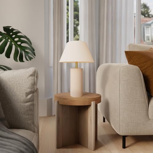 Novogratz x Globe 18" Table Lamp, Brass Finish, Natural-Look Base, Fabric Shade - Image 2