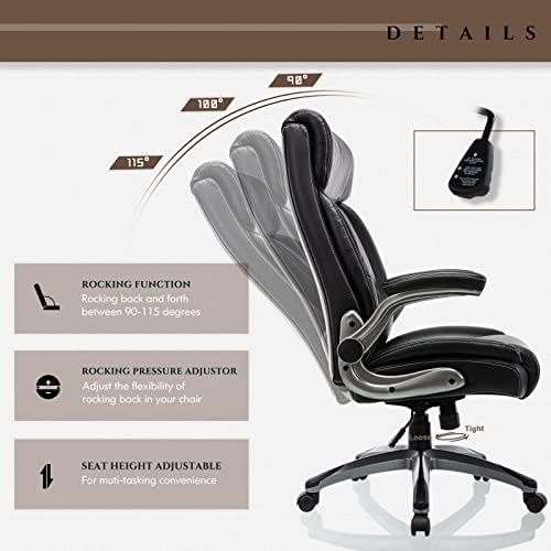 COLAMY Ergonomic Home Office Chair-Adjustable Lumbar Support for Extra Comfort, High Back Design with Padded Flip-up Arms for Adult Working, Study, Gaming (Black), 250lbs - Image 4