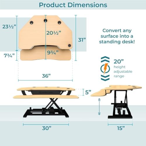 VERSADESK PowerPro 36 Inch Electric Corner Standing Desk Converter, Motorized Height Adjustable Sit-Stand Desk Riser, Dual Monitor & Laptop Workstation with Keyboard Tray, Maple - Image 3