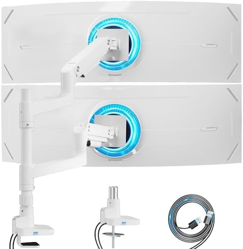ARES WING White Ultrawide Dual Monitor Mount with USB A/C for 17 to 49 Inch by ARESWING