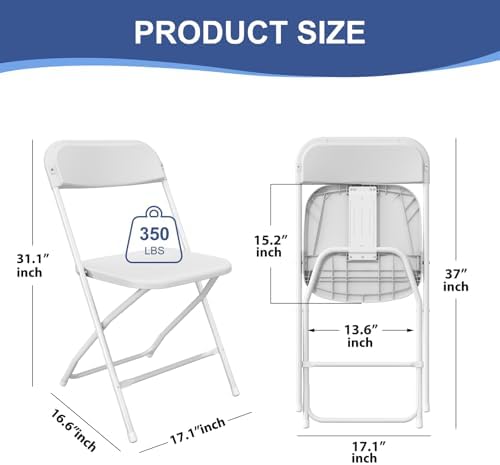 50 Pack White Folding Chairs for School Events Wedding Party Picnic - Image 3