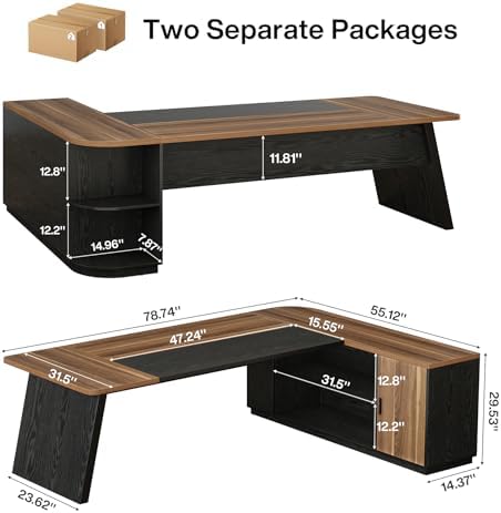 Tribesigns 79" Executive Desk, Large Office Desk with Cabinet, L-Shaped - Image 2