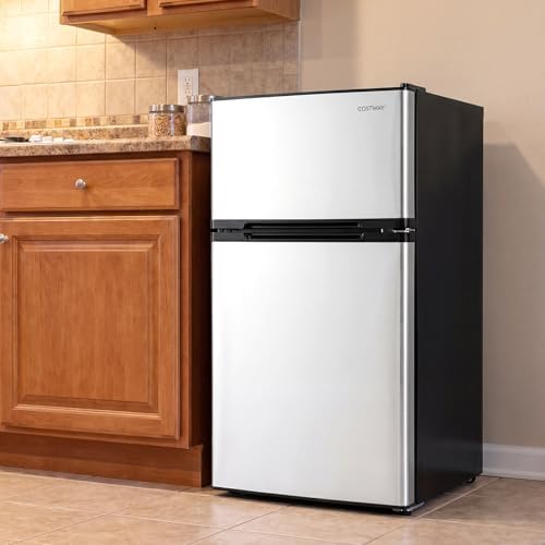 COSTWAY 3.2 Cu.Ft. Mini Fridge with Freezer, 2 Door for Office Bedroom Dorm - Image 2