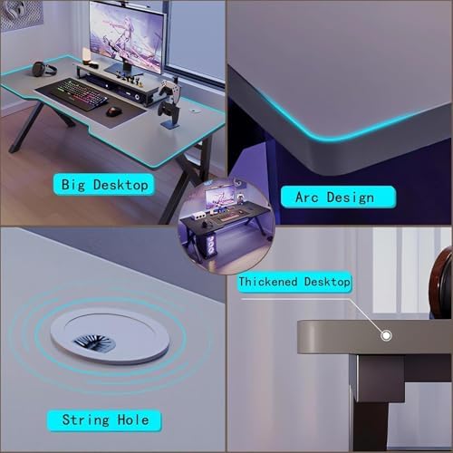 Large Gaming Desk, K-Shaped PC Gaming Table for Home Office, Ergonomic Computer Desk, Space-Saving, Easy Assembly (Black 40 Inch) - Image 2