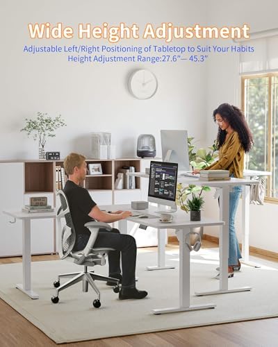 YIHAYO L Shaped Standing Desk Adjustable Height, 63 x 55 Inches Electric Corner Standing Desk, White - Image 4