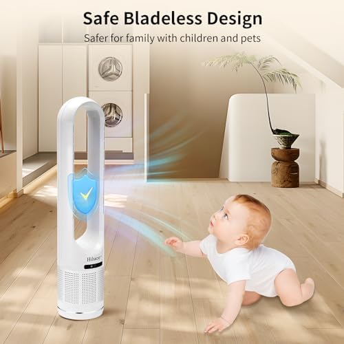 Hiluce 3-in-1 Bladeless Fan with Air Purifier,Powerful Fan and Heater Combo HEPA Filter 99.97%,Quiet Tower Fans with Remote,Tip-Over Switch,80°Oscillating, 8 Speeds, 9H Timer for Bedroom, Office - Image 4