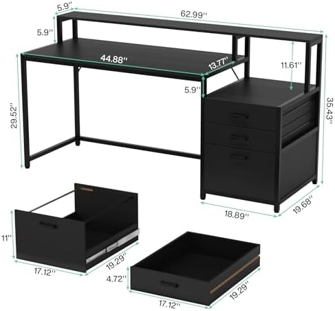 Tribesigns 63 Inch Computer Desk with File Drawer Cabinet, Home Office Desk - Image 2