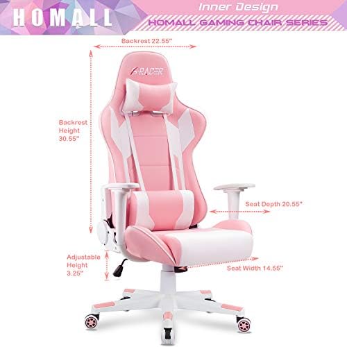 Homall Gaming Chair, Office Chair High Back Computer Chair Leather Desk Chair Racing Executive Ergonomic Adjustable Swivel Task Chair with Headrest and Lumbar Support(Pink) - Image 3