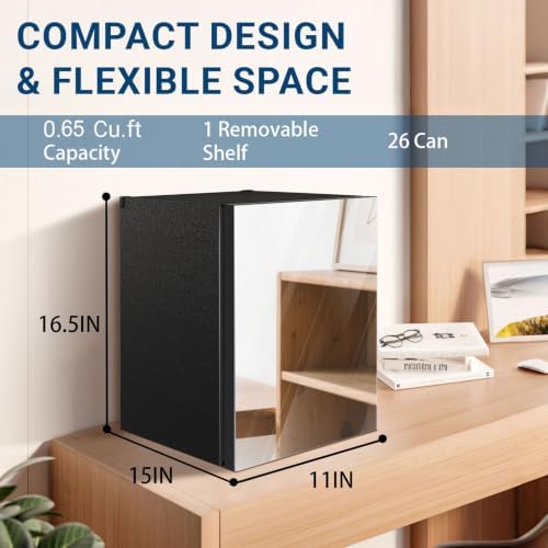 Erivess Compact Beverage Refrigerator, 26 Can/0.65 Cu Ft Mini Fridge,Mirror - Image 2
