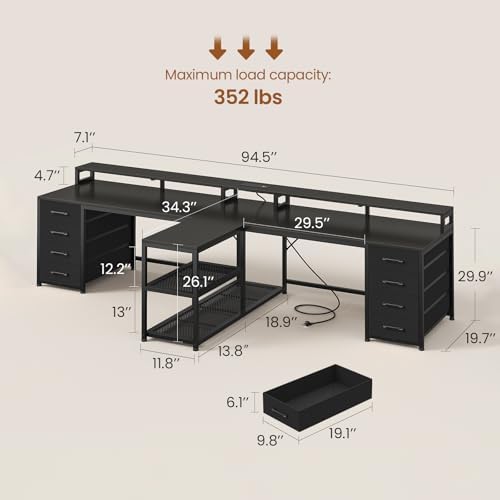 SEDETA 94.5" 2 Person Gaming Desk with 8 Drawers & Storage Shelves, Black - Image 2