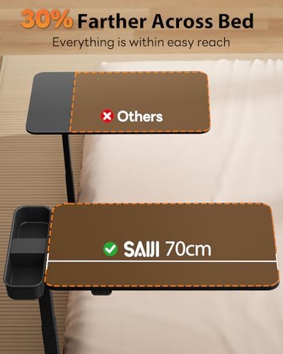 SAIJI Magnetic Height and 360° Angle Adjustable Overbed Bedside Table Tray - Image 3