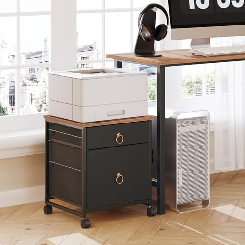 HOOBRO File Cabinet, 2-Drawer Vertical Mobile Office Cabinet, Rolling Printer Stand, for A4/Letter Size Files, Nonwovens Drawer, for Home Office, Rustic Brown and Black BFK21WJ01 - Image 2