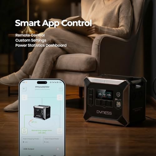 DYNESS 2048Wh Solar Generator with 2x100W Foldable Solar Panel, LiFePO4 Battery Backup 2400W AC (4800W Surge) Portable Power Station, Fast Charging for Home Backup, Camping, RV & Power Outage - Image 5