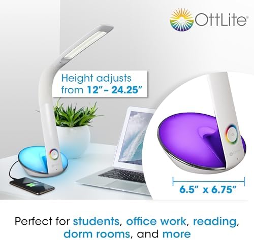 OttLite LED Desk Lamp with Color Changing Base and USB Port, White - Image 5