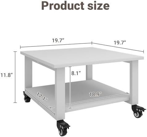 Natwind 2 Tier Laser Printer Stand,20''x20'' Under Desk Printer Cart, White - Image 3