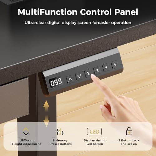 GTPLAYER Electric Standing Desk with Drawers, 55 x 24 Inch Height Adjustable Gaming Desk with Monitor Stand, Power Outlets & LED Lights, Home Office Sit Stand Up Desk with Memory Preset (Black) - Image 4