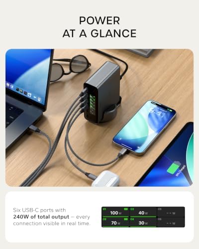 Satechi ChargeView 240W GaN Charger, On-Demand LCD Display, Space Black - Image 2