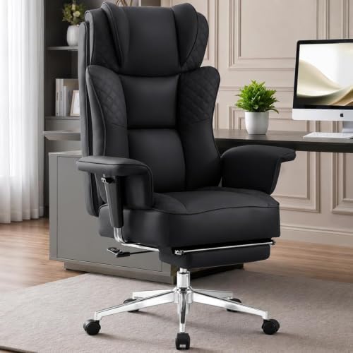Office Desk Chair, High-Back Big and Tall Leather Chair with Footrest by Unknown