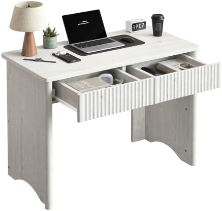 Bestier White Oak 40 Inch Fluted Home Office Desk with 2 Drawers for Study by Bestier
