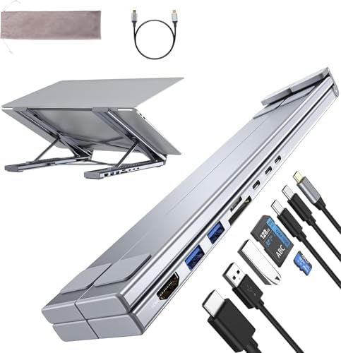 Laptop Stand with Docking Station, 8 in 1 USB C Hub HDMI Portable Laptop Stand for Desk with USB Ports, Multiport USBC Dock Stands Foldable Adjustable Computer Riser Holder Dongle for MacBook by Umaniy