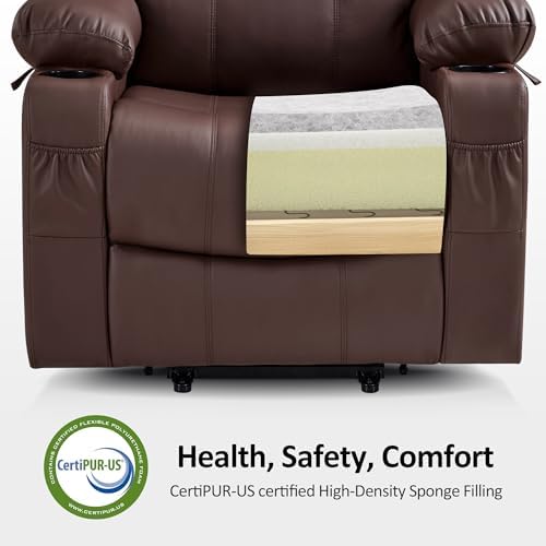 MCombo Large Power Lift Recliner Chair with Massage and Heat for Tall Elderly People, 3 Positions, Cup Holders, and USB Ports, Faux Leather 7516 (Large, Light Brown) - Image 5