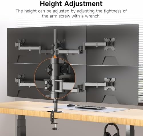 Suptek Hex LED LCD Monitor Stand up Desk Mount Extra Tall 31.5 inch Pole Heavy Duty Fully Adjustable Stand for 6 / Six Screens up to 27 inch (MD68126) - Image 3