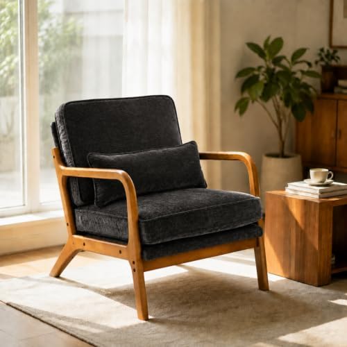 Karl home Mid-Century Modern Accent Reading Chair, Black by Karlhome