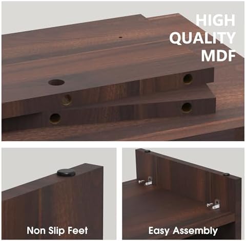 Fenge 31.5 Inch Dual Monitor Stand Riser for Desk, Brown - Image 3