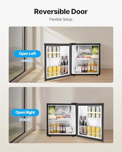 VEVOR Mini Fridge with Freezer, 1.6 Cu.Ft Compact Refrigerator w/Micron Freezer Zone, 7-Modes Adjust Temp, Energy Efficient Small Fridges, Reversible Door, Low Noise, for Bedroom Dorm Office, Black - Image 6